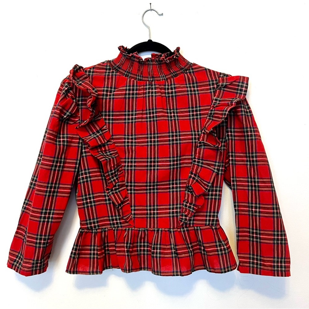 English factory plaid ruffle blouse